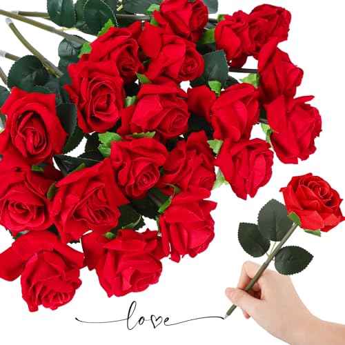 Yexiya Red Rose Flower Pens Mother's Day Rose Ballpoint Bulk Artificial Flower Pen Gift for Christmas Mom Wedding Office Classroom School Supplies Party Desktop Decor(32 Pcs)