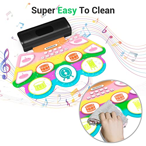 ROCKSOCKI Electric Drum Set, 7 Drum Practice Pad, Roll-up Drum Pad Machine with Headphone Built-in Speaker Drum Sticks Foot Pedals 10 Hours Playtime With Nylon Drumsticks