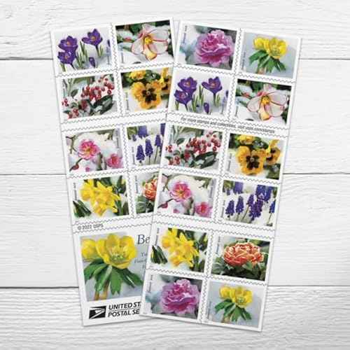 Snowy Beauty (Booklet of 20) Forever Postage Stamps, Self-Adhesive, Garden, Wedding, Love, Celebration, Holiday, Winter, Flower, 2022 Scott #5727-5736