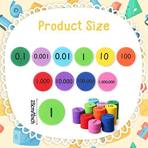 Kingdder Place Value Disks 10 Decimals to Whole Numbers Counting Chips for Kids Base 10 Place Value Manipulatives Math Counters Discs Set for Elementary School Math Supplies(2000 Pcs)