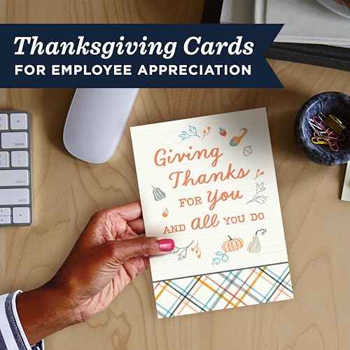 Hallmark Thanksgiving Cards for Employees ? 25 Pack Assorted Designs with Envelopes & Gold Seals ? Appreciation Greeting Cards for Staff & Volunteers ? 5 Unique Messages