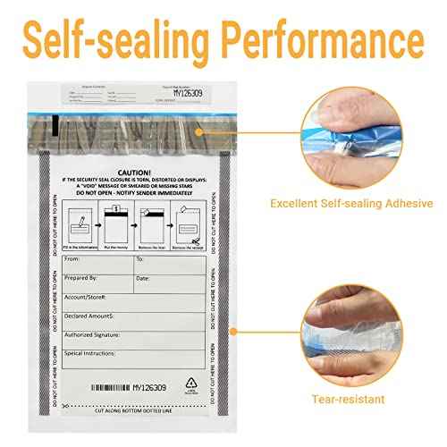 500 Pack 6¡±x9¡± Clear FREEZFraud Deposit Bags, Tamper-Evident Security Bank Pocket, Cash register bags by zmybcpack