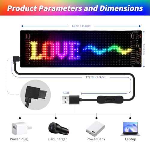 Portable LED signs Customizable Display USB Scrolling LED car sign Flexible RGB Store Sign DIY£¬APP control for Car Holte Store and Bar, 5V, 20 * 64Led