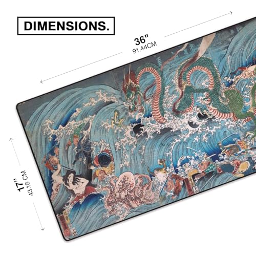 MPCO. Ukiyo-E Large Gaming Desk Pad - 36" x 17" Aeroglyde Fabric Dragon King Desk Mats - Washable, Smooth Glide for Precision Gaming & Work