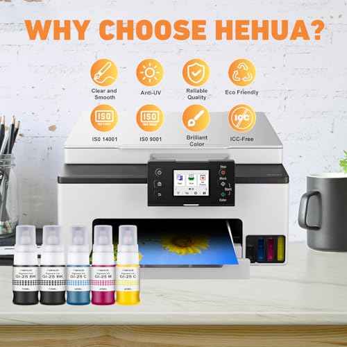 hehua Pigment GI-25 Refill Bottles Ink GI25 (5 Pack,2B/C/M/Y,260ml) Replacement for Canon 25 Ink Refill GI-25BK GI25 Work for Canon MAXIFY GX2020 GX1020 MegaTank Printer (2 Black,Cyan,Magenta,Yellow)