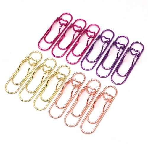 12 Pcs Metal Pen Holder Clips for Notebook, Planner Accessories, 2.8-Inch Jumbo Heart Paper Clips
