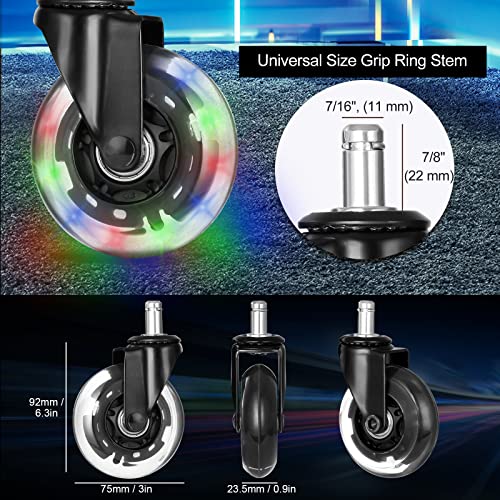 Hivexagon 5-Pack Office Chair Caster Set - Heavy Duty Rubber Wheels for Hardwood/Tile/Carpet - RGB Color