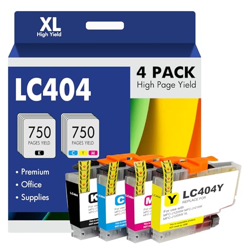 LC404 MFC-J1205W LC404XL Ink Cartridges for Brother Printer 404XL LC 404 XL for MFC-J1205W MFC-J1215W MFC J1205W J1215W - 4 Pack High Yields Black Cyan Magenta Yellow