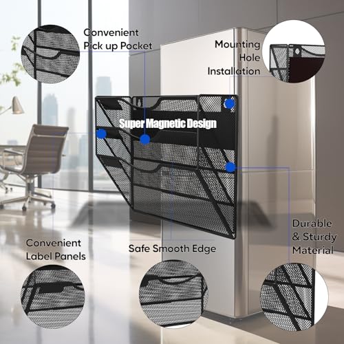 LQPAFZ 3-Tier Black Magnetic File Holder - No Drilling Wall Organizer for Documents & Magazines