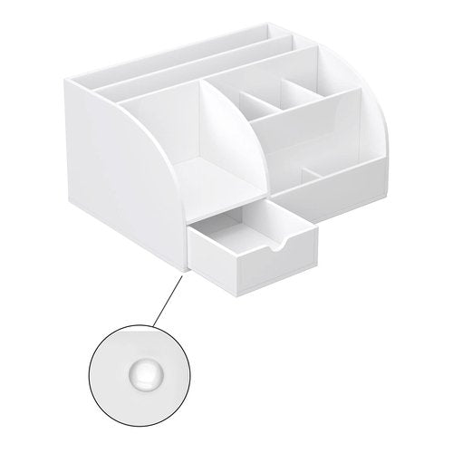 FEMELI Office Desk Organizer and Accessaries,Acrylic Desk Organizer with 8 Compartments +1 Drawer(White)