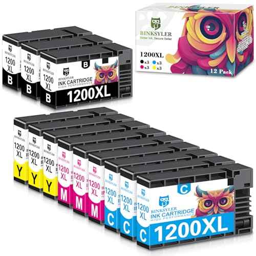 12-Pack Maxify 1200XL Ink Cartridges for Canon PGI-1200XL PGI-1200 XL PGI 1200 XL Ink Work for Canon Maxify MB2720 MB2050 MB2350 MB2320 MB2020 MB2120 Printer (3BK 3C 3M 3Y)