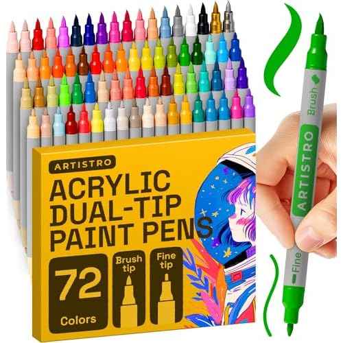 ARTISTRO 72 Acrylic Paint Pens - Dual Tip Brush + Fine Ideal for Calligraphy - Acrylic Paint Markers for Fabric, Rock, Glass, Wood, DIY - Art Supplies, Stocking Stuffers, Christmas Gift Idea