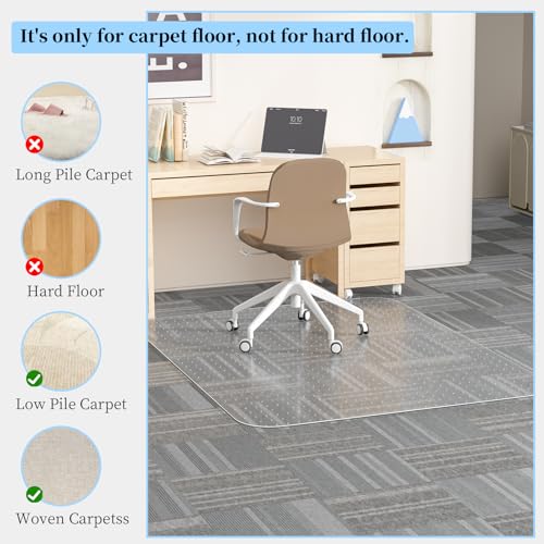 Tonaus Office Chair Mat for Carpet, 48"¡¿60" Transparent Carpet Floor Protector Cover Rug Mat with Non-Slip Studded, 2.2mm Thick Heavy Duty for Home Computer Desk Rolling Chair Carpets Low Pile