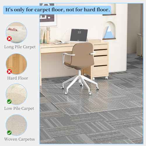 Tonaus Office Chair Mat for Carpet, 45"¡¿54" Protector Mat Non-Slip PVC Home Office Chair Mat, Rectangular Floor Protectors for Chairs, Transparent Carpet Protector
