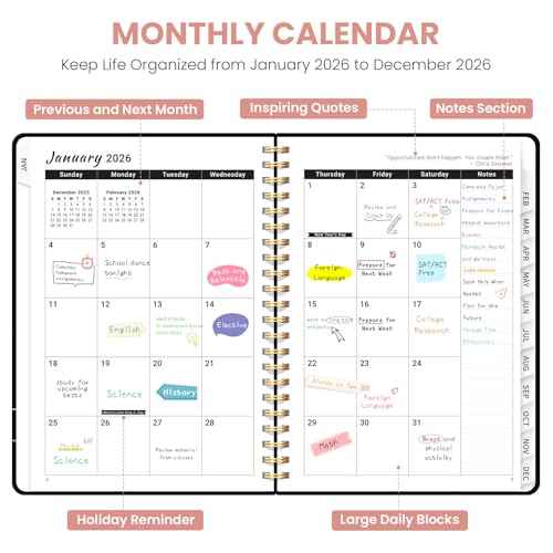 2026 Planner, Weekly and Monthly Planner for Women, Jan 2026 - Dec 2026 Pretty 2026 Calendar Planner with Monthly Tabs, Inner Pocket, Spiral Binding, Perfect for Office Home School - 6.3" x 8.5", Garden of Whimsy