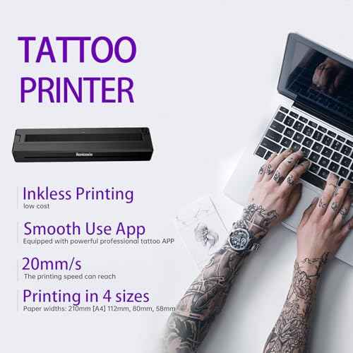 Tattoo Stencil Printer for Beginners & Artists, Wireless Thermal Transfer Machine with 10 Thermal Papers, Support Android, iOS, Windows, MacOS, Work with Mobile and PC