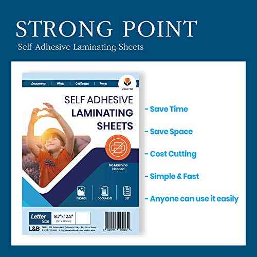 Self Stick Laminating Sheets 8.7 x 12.2 Inches, 4mil, Pack of 20, No Heat, No Machine, Peel and Stick Laminating Sheets, Self Adhesive Contact Paper, Self Sealing Clear Vinyl Stickers by VIOLLETO"