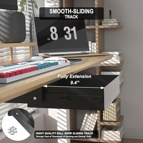 Under Desk Drawer(15.2''x10''x4'') with Sliding Pencil Tray, Desk Mounted Sliding Pull-out Drawer for Office Desk Drawer Attachment, Extra Storage Organizer for Sit Stand Workstation