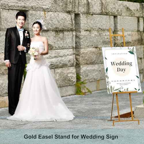 Gold Easel Stand for Sign - Adjustable 4 Tier Large Metal Easel Stand for Display with Chain Support - Heavy Duty Easel for Mirror, Painting, Frame - 16" x 20" x 56" - Fully Assembled