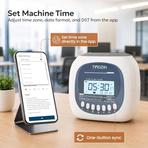 Off White Employee Time Clock with 4-Inch LED Screen, U.S. Time Zone Support