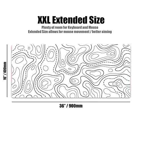 Kraken Keyboards XXL Topographic Mouse Pad - Large White Gaming Mousepad - Desk Mat for Keyboard and Mouse - Thick Artisan Mouse Pad for Desk (White Topographic)