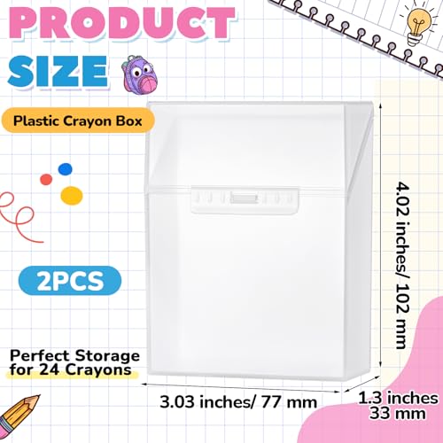 Clabby 2-Pack Clear Plastic Crayon Boxes for 24 Count Kids Art Supplies