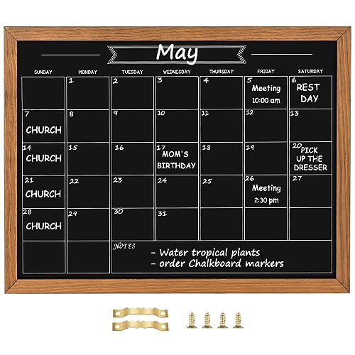 Calendar Chalkboard, 13" * 17", Magnetic Surface Rustic Brown Solid Pine Wood Frame Chalk Board for Planning/School Timetable/Memo, Hanging Board for Office, School and Home(YLHB-QZ-3343)