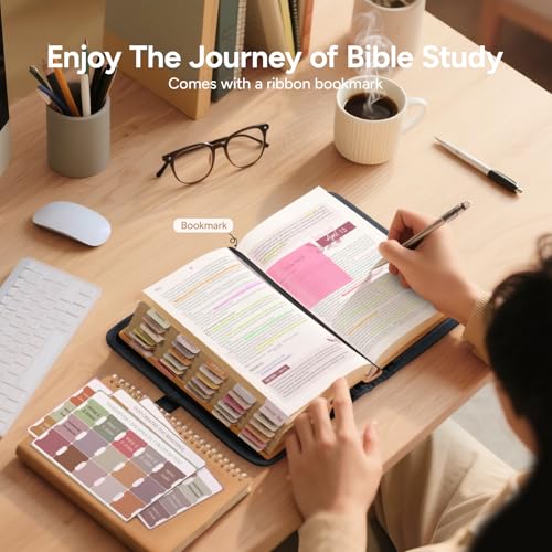Adjustable Bible Cover with 75 Bible Tabs - Bible Cover Case for Women£¬Waterproof, Washable Quilted Bible Case£¬Reusable Christian Gifts for Women (Black, L)