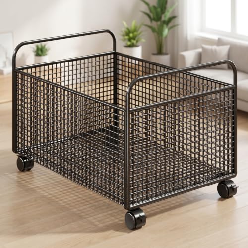 Mobile Book Cart with Handle - Black, Medium Capacity