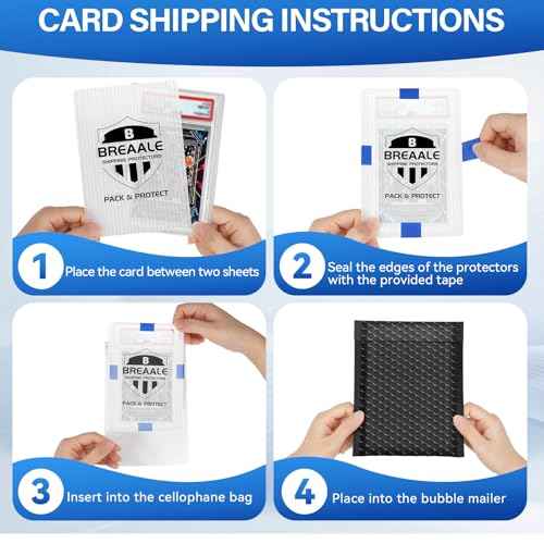 Trading Card Shipping Kit, Includes 100 4'' x 6'' Graded Card Shipping Protectors, 50 6'' x 8.7'' Envelope Bubble Mailers, 20M Painter¡¯s Tape, 50 Cellophane Bags, PSA BGS CGC Slabs & Raw