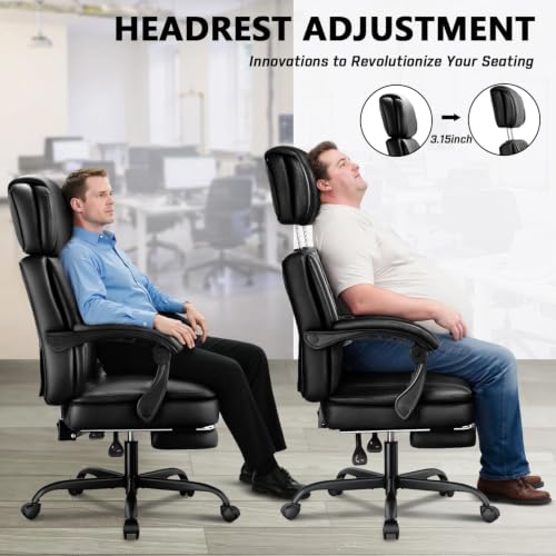 WAILOR 400lbs Executive Office Chair with Foot Rest - Black, Ergonomic Big & Tall PU Leather Chair