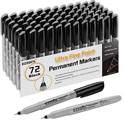 Ultra Fine Permanent Marker, 72 Pack Ultra Fine Point Black Permanent Marker set, Works on Plastic,Wood,Stone,Metal and Glass for Doodling, Marking