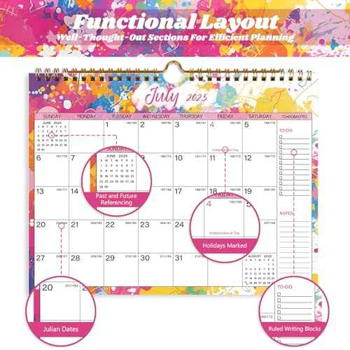 Calendar 2025-2026, 18 Months Wall Calendar July 2025 to Dec 2026 Calendar with Julian Dates, 11" X 8.5" (Colorful)