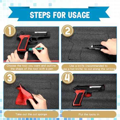 Outus 4 Pcs Cuttable Polyurethane Foam Pads Craft Foam Insert for Cases Packing Padding Camera Toolbox Storage(16 x 12 x 1.5 Inch, 16 x 12 x 2 Inch,Red, Black)