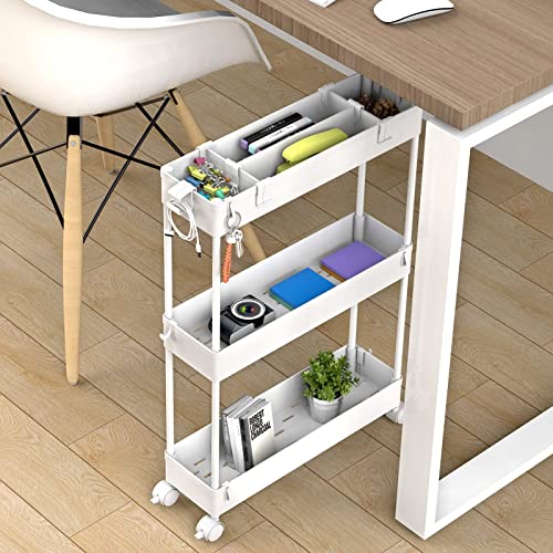 SPACELEAD White 3-Tier Slim Mobile Storage Cart for Kitchen, Bathroom, Office