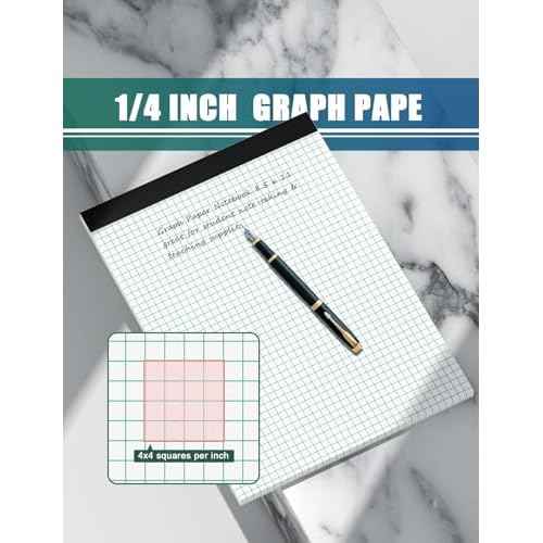 Graph Paper Pads 8.5 x 11, 4x4 Graph Ruled, 2 Pack 1/4 Graph Paper Notebooks, Grid Paper Pad Notebook 8-1/2" x 11" Graphing Paper, Perforated Quadrille Pad, 70GSM White Graft Paper Pads, 30 Sheets/Pad