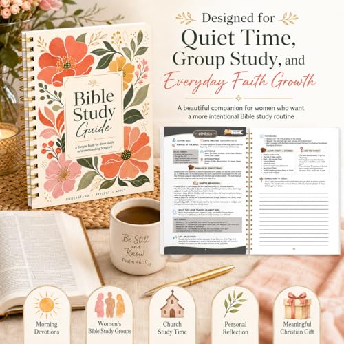 Women’s Bible Study Guide Book with Flower Variation | Book-by-Book Overview & Reflection Journal, Spiral Bound, Pocket Scripture Companion for Faith Growth