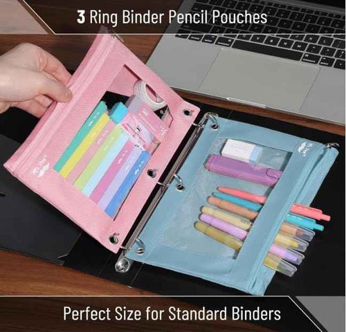 Mr. Pen- Pencil Pouch, 30pcs, Pink & Blue, Zipper Pencil Cases for 3 Ring Binder