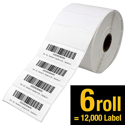 2 5/8" X 1¡± Direct Thermal Labels 2000 Per Roll Perforated Sticker for Barcode Shipping Labels Desktop Label Printers for Multipurpose Shipping Address (6 Rolls (12,000 Labels))