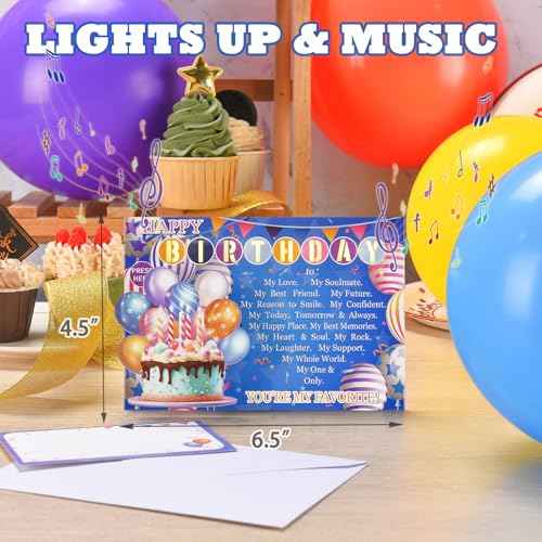 Birthday Card for Husband Wife with Lights & Music, Sweet 3D Birthday Cards for Men Women, Romantic Happy Birthday Card for Boyfriend Girlfriend, Musical Bday Greeting Love Card Gifts for Him Her
