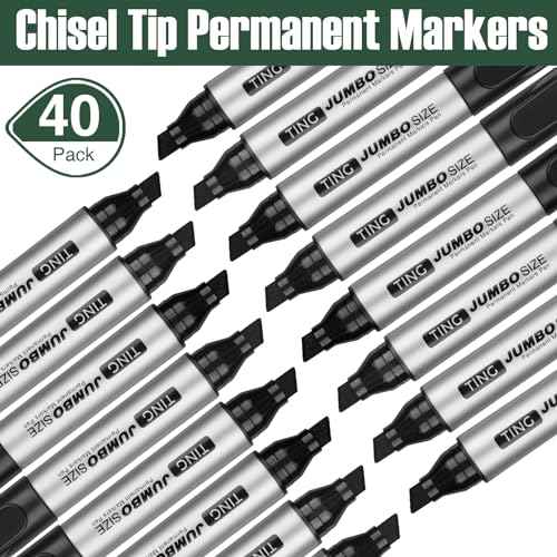 Cholemy 40 Pcs Jumbo Permanent Markers Bulk Large Chisel Tip Permanent Markers Quick Drying Pens for Office Teacher Supplies(Black)