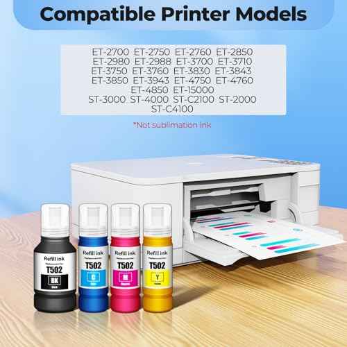 502 Ink Refill Bottles ET-2850 ET-3850 ET-15000 ET-4850 4 Pack 502 Ink Compatible with ET 2850 ET 3850 ET 15000 ET2850 ET3850 ET-2980 ET-3843 ET-3950 ET-4950 ET-4760 ET-2760 ET-3830 Printer Ink T502