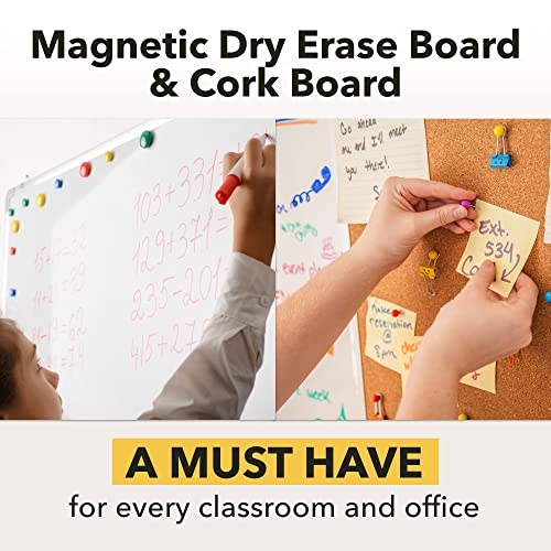 Vision Board 2025: Dry Erase Cork Board Combo Set - 20" x 28" Magnetic White Board and Cork Bulletin Combination Board, Use as Message Board, Memo Board - w/Markers, Eraser, Magnets, Push Pins
