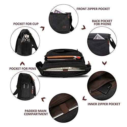 Modoker Messenger Bag for Men, 13 Inches Laptop Satchel Bags, Canvas Shoulder Bag with Bottle Pocket