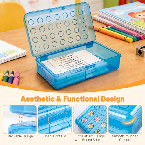 Blue Plastic Clear Hard Polka Dot Pencil Box Case - Cute Stationery Organizer