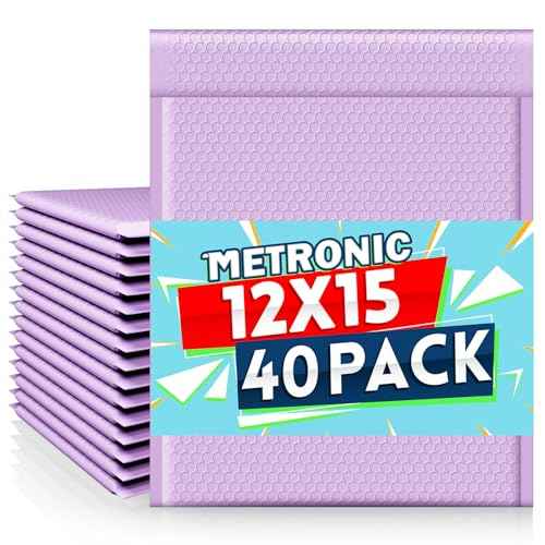 Metronic Large Bubble Mailers 12x15 Inch 40 Pack Waterproof Padded Envelopes Lavender Bubble Envelopes Opaque Cushioning Mailer for Shipping Clothes, Books,Jewelry Makeup Supplies