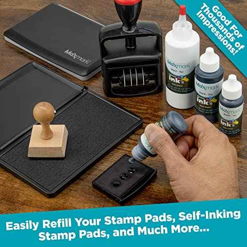 MaxMark Premium Refill Ink with Control Tip Bottle for Self-Inking Stamps, Black Color - 2 oz.