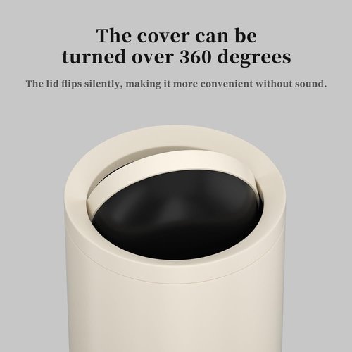 LEASYLIFE 2.4GAL Off White Metal Garbage Can, Double-Layer with Inner Layer,Small Trash Can with FILP Lid for Bathroom,Bedroom,Office,Hotel,Bank