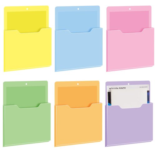 Fuutreo 6 Pcs Magnetic Wall File Organizer Magnetic Wall File Holder Refrigerator Magazine Holder for Mail Letters Paper(Macaron Color,10 x 13 Inch,Vertical)