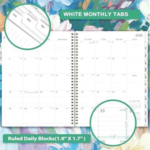 2026 Planner - 2026 Planner Daily Weekly and Monthly, Jan 2026 - Dec 2026, 8.5" x 11", Colorful Tabs, Back Pocket, Perfect Daily Organizer - Floral
